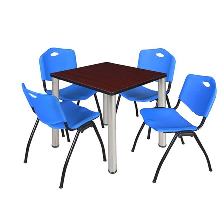 TB3030MHBPCM47BE 30 in. Kee Square Breakroom Table, Mahogany & Chrome & 4 in. M Stack Chairs - Blue